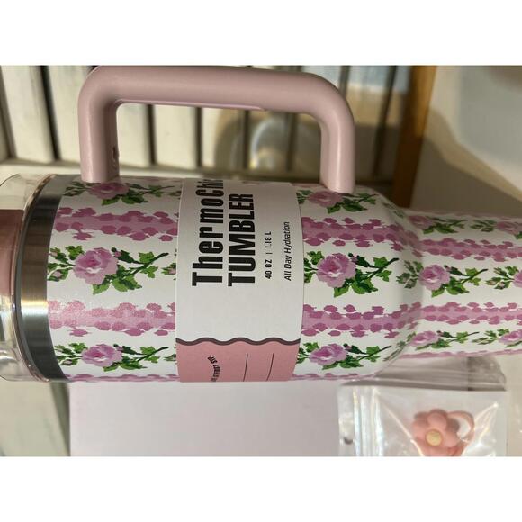 ThermoChill Floral Pattern 40 oz Tumbler with Handle - Picture 2 of 6